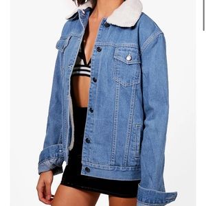 boohoo borg lined oversized denim jacket - fits more like a 6